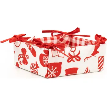 chlebník Košík na pečivo červená/bílá 34x34 cm