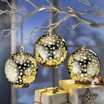 Vánoční dekorace LED závěsná skleněná dekorace Moře hvězd, sada 3 ks transparentní