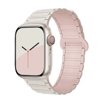 Chytré hodinky Dvojbarevný magnetický řemínek pro Apple Watch 42/44/45/46/49mm,Béžovo-růžový