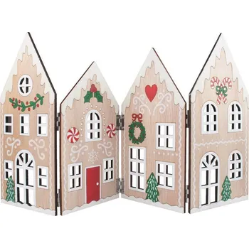 Vánoční dekorace Dřevěné vánoční leporelo chaloupky na postavení 45,5 x 25 x 0,5 cm 31541