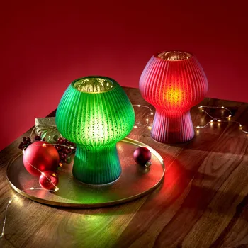 Lampička Skleněné LED svítidlo Houba zelená Výška 19 cm, Ø 14,5 cm.