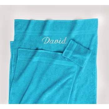 Ručník Froté ručník s výšivkou tyrkysová 90 x 150 cm