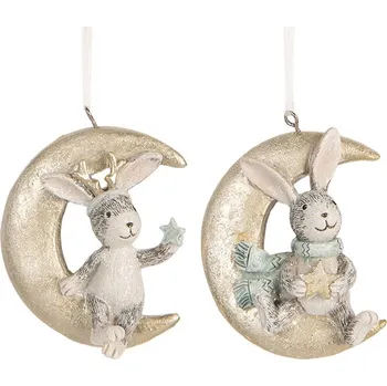 Vánoční dekorace 2ks závěsná vánoční dekorace králíček na měsíčku - 7*3*8 cm
