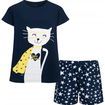 Dívčí pyžamo Dětské pyžamo dívčí tmavě modré 140 s kočkou Endo