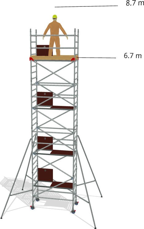 Hliníkové lešení Klimatek - výška 8,7 m - 1,8 m x 0,85 m (d/š)