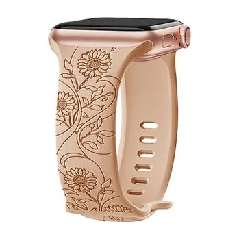 Chytré hodinky Řemínek gravírované květiny pro Apple Watch 38/40/41/42(S10)mm,Slunečnice - béžová