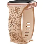Řemínek gravírované květiny pro Apple Watch 42/44/45/46/49mm,Slunečnice - béžová