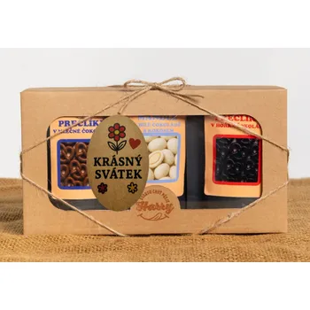 Dárková krabička Dárková sada křupavých preclíků a sladkých mandlí mix 3ks krásný svátek (Dárková sada křupavých preclíků a sladkých mandlí mix 3ks krásný svátek)