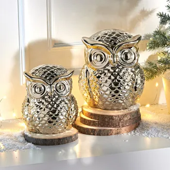 Zahradní dekorace 2 keramické sovy Výška 11,5 cm a 14 cm.