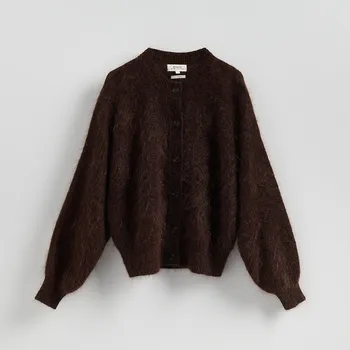 Dámský svetr Reserved - Kardigan s moherem - tmavě hnědá - 360HK-89X - 360HK-89X-XL