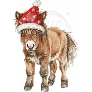 Textilní nažehlovací páska Dante Nažehlovačka Kůň s vánoční čepicí - 8 x 12 cm