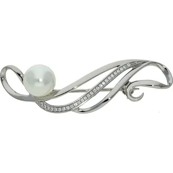 Brož Goldstore Stříbrná brož s perlou a zirkony Varianta: stříbrná brož