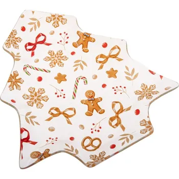 Bílý servírovací skleněný talíř s vánočním motivem Gingerbread – Dakls ID_1737764