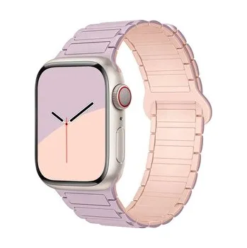 Chytré hodinky Dvojbarevný magnetický řemínek pro Apple Watch 42/44/45/46/49mm,Fialovo-růžový