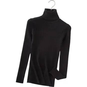 Dámský svetr Dámský pletený svetr s rolákem z bavlny a akrylu Jednobarevný svetr s dlouhým rukávem Univerzální velikost pro podzim a zimu černá