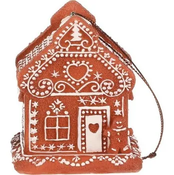 Vánoční dekorace Vánoční dekorace perníkový domek Perníček, závěsný, polyresin, LED, hnědá
