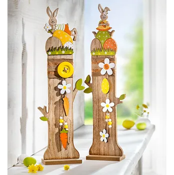 Velikonoční dekorace Dřevěné dekorační sloupky Lisa a Tom béžová/žlutá/zelená