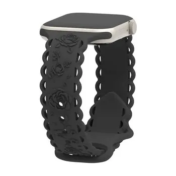 Chytré hodinky Perforované růže řemínek pro Apple Watch 42/44/45/46/49mm,Černá