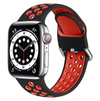 Chytré hodinky Dvoubarevný perforovaný řemínek s přezkou pro Apple Watch 38/40/41/42(S10)mm,Černo-Červený