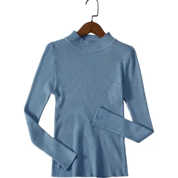 Dámský svetr Dámský pletený svetr z bavlny a akrylu s výstřihem do O Elegantní jednobarevný svetr s dlouhým rukávem Univerzální velikost pro každodenní nošení modrá