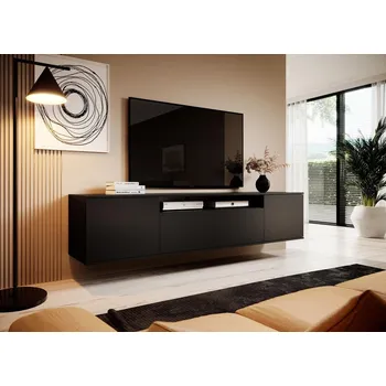 Televizní stolek TV skříňka závěsná / plastové nožičky Logan černá, 200 cm