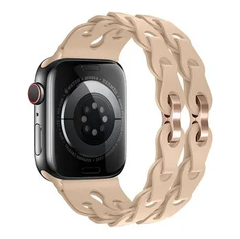 Chytré hodinky Silikonový řetízkový řemínek pro Apple Watch 42/44/45/46/49mm,Béžová