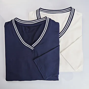 Dámské tričko 2 trička s výstřihem do V modrá + bílá L