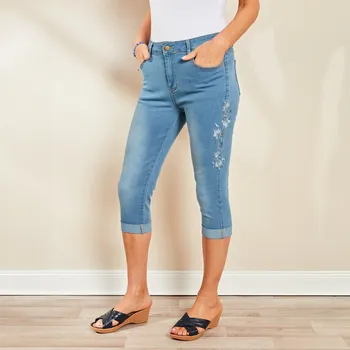Capri džíny s výšivkou světle modrá L