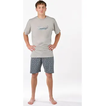 Pánské pyžamo Pánské pyžamo krátké, šité, s potiskem 79190 - sv. šedá tm. šedá - S