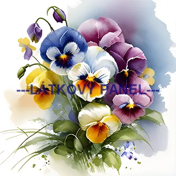 Látkový panel - Macešky - KYT-215 Velikost: 25x25cm, Materiál: Mikroplyš