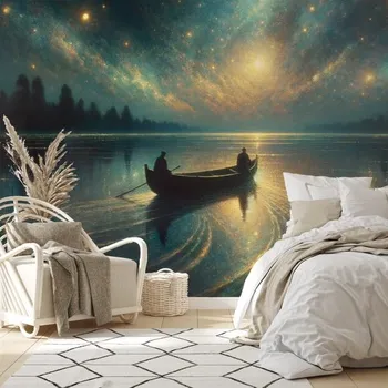 Tapeta Dovido Samolepící tapeta noční jezero pod hvězdnou oblohou Černá