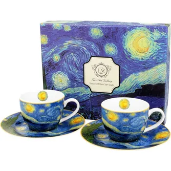 Sada šálků s podšálkem espresso Van Gogh STARRY NIGHT 2 ks 90 ml modrá