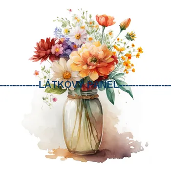 Látkový panel - Kytice ve váze - KYT-113 Velikost: 20x20cm, Materiál: Bavlna