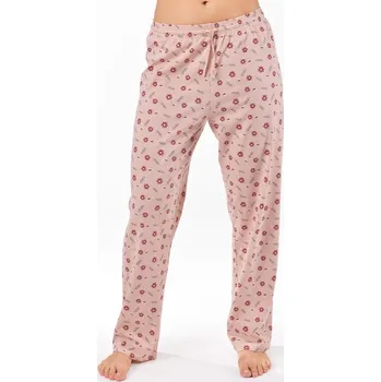 Dámské noční prádlo Dámské kalhoty dlouhé pyžamové, šité, bokové, s potiskem 19177 - šedohnědá bílá - L