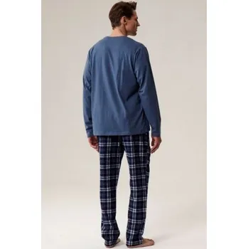 Pánské pyžamo Pánské pyžamo Atlantic NMP-393 - bavlněný flanel Modrá S
