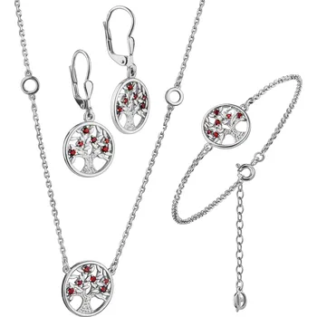 Souprava šperků Stříbrný set šperků 1467 s českým granátem, rhodiovaný - strom života Zapínání: puzeta