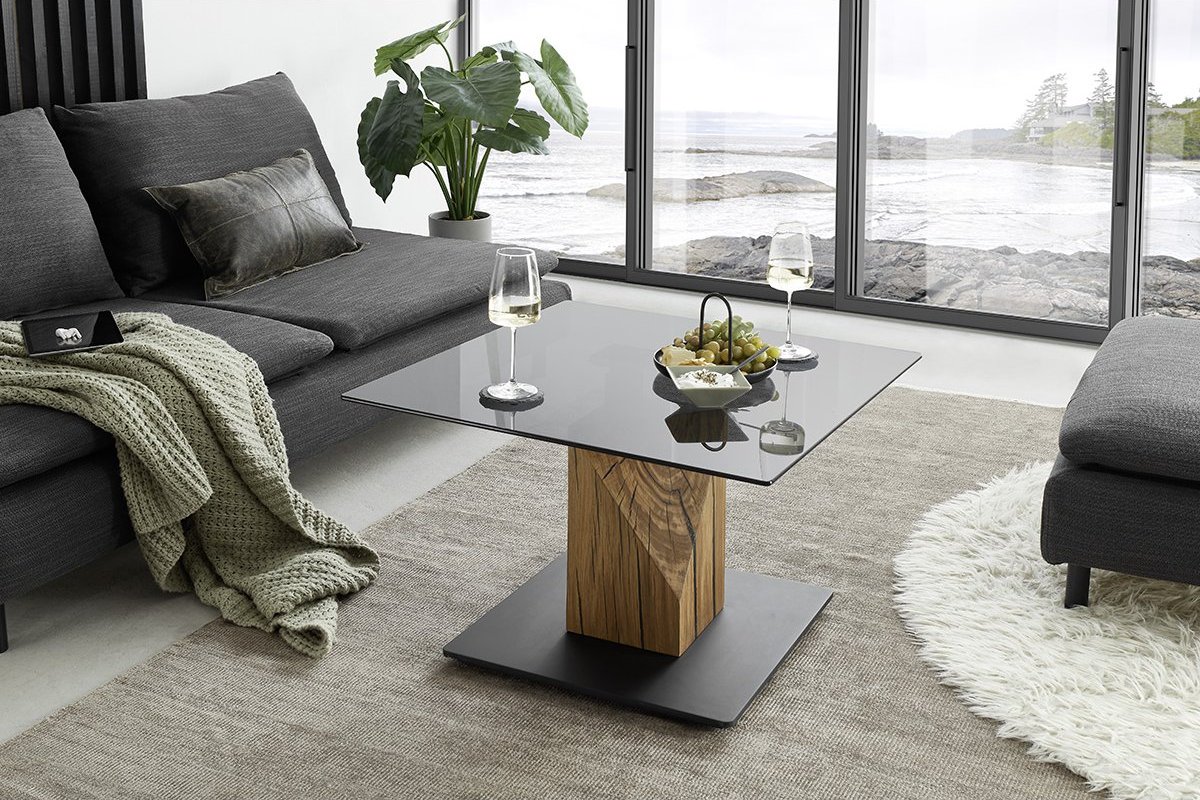 Konferenční stolek BALSTA 1 šedé sklo/ dub masiv olejovaný