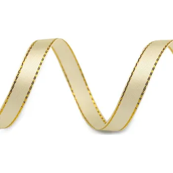 Stuha Atlasová stuha s lurexovým okrajem (6 mm x 5 m) barva 2 krémová - zlatá