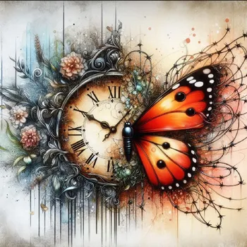 Panel bavlna - Motýl a ciferník - MO-82 Velikost: 30x30cm