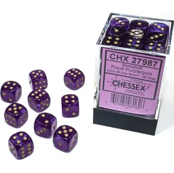 Příslušenství k deskovým hrám Chessex Sada 36 D6 12mm kostek Chessex - Borealis Royal Purple/gold Luminary - 27987