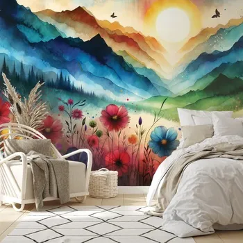 Tapeta Dovido Tapeta barevná horská krajina s květinami