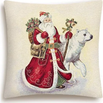 Povlak na dekorativní polštářek Gobelínový vánoční povlak na polštář s motivem Santa a lední medvěd 45x45 cm