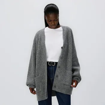 Dámský svetr Reserved - Kardigan s příměsí vlny - středně šedá - 225HI-85M - 225HI-85M-L