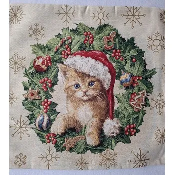 Povlak na dekorativní polštářek GOBELÍNOVÝ POVLAK - VÁNOČNÍ Kočička Mňau
