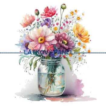 Látkový panel - Kytice ve váze - KYT-108 Velikost: 20x20cm, Materiál: Teplákovina nepočesaná