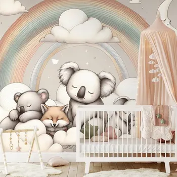 Tapeta Dovido Samolepící tapeta dětská zvířátka s duhou