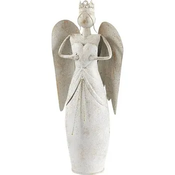 Vánoční dekorace Dekorace kovový anděl se srdcem bílo-zlatý, 56,5x25x11,5 cm