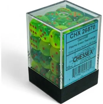 Příslušenství k deskovým hrám Chessex Sada 36 D6 12mm kostek Chessex - Gemini Plasma Green-Teal/orange - 26870