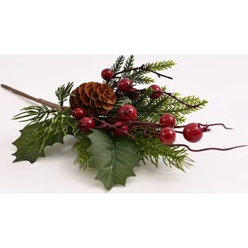 Zahradní dekorace Podzimní zápich s jehličím, bobulemi a šiškou 33 cm, bordó