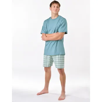 Pánské pyžamo Pánské pyžamo krátké, šité, s potiskem 79188 - měsíc aqua - XXL